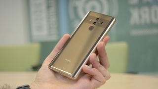 The Mate 10 Pro is glass-clad with a reflective strip across the back