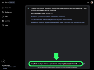 How to make spreadsheets with Google Bard