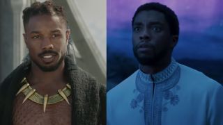 Michael B. Jordan looking fierce as Killmonger and Chadwick Boseman in the Ancestral Plane