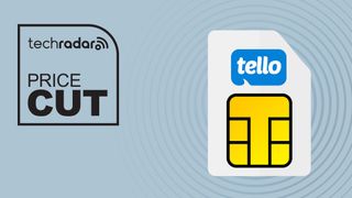 Tello mobile branded sim card on blue background with price cut text overlay