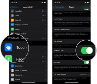 Turn off Shake to Undo showing how to tap Touch and tap the switch next to Shake to Undo