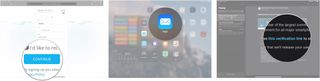 Sign up for iMore showing how to click Continue, how to open your email app, and how to click the verification link