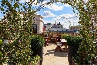 Terrace at Kioku Restaurant with view of The London Eye