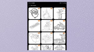 Screenshot on Samsung Galaxy Z Fold3 showing a list of black and white coloring-in images