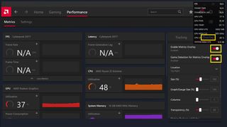 ROG Ally AFMF settings: AMD Performance overlay.