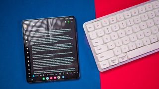 Lofree Flow keyboard next to Galaxy Z Fold 5