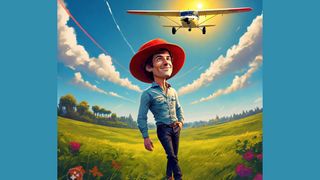 image of man in field with airplane