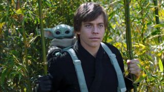 Luke Skywalker teaching Grogu.