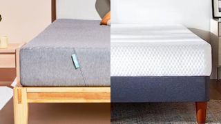 A split screen of the Siena Memory Foam vs the Layla Essential Mattress