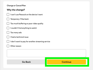 how to cancel a peacock subscription step 6: select Continue
