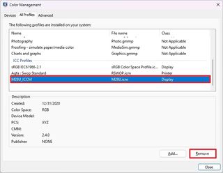 Color management delete profiles