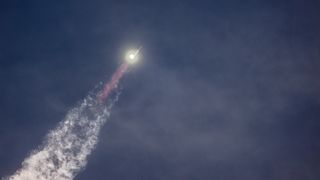 Starship just after launching from its Boca Chica, Texas launchpad on March 14, 2024.