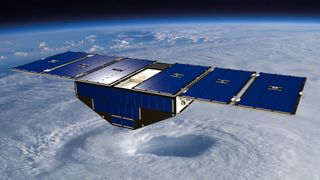 Artist rendering of a Cyclone Global Navigation Satellite System (CYGNSS) microsatellite.