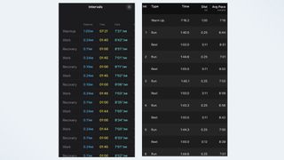 A screenshot of data from the Apple Watch Ultra and the Fenix 7