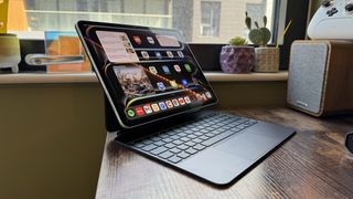 2024 iPad Pro M4 on desk with Magic Keyboard