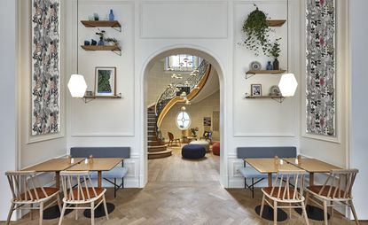 The breakfast area at the Hygge hotel in Brussels