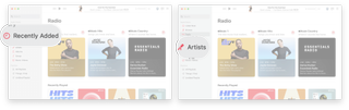 How To View And Sort Music In macOS Big Sur: Launch Music, click recently added, click artists.