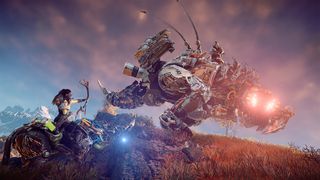 Aloy hunting a Thunderjaw