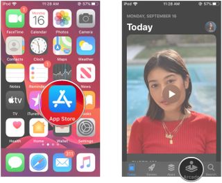 Sign up for Apple Arcade on iPhone and iPad by showing steps: Launch the App Store, tap the Arcade tab at the bottom