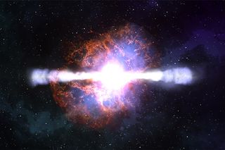 Artist's impression of a hypernova, generating 2 gamma-ray jets.