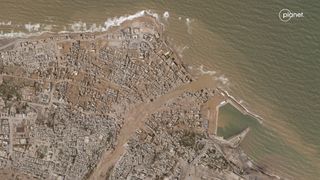 The Libyan city of Darna devastated by floods unleashed by Medicane Daniel.