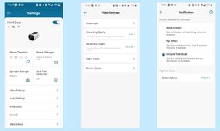 A screenshot of the EufyCam 3 settings menus in the Eufy Security app