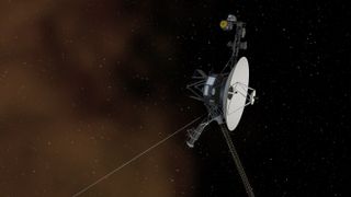 illustration of a spacecraft with big satellite dish with black space in background