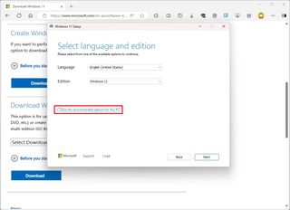 Media Creation Tool language settings