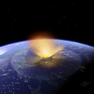 Artist's depiction of a 6-mile-wide asteroid hitting Earth