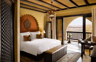 A bedroom in Qasr Al Sarab Desert Resort, Abu Dhabi.