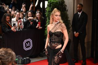 Gigi Hadid departs The Mark Hotel to attend the 2023 Met Gala Celebrating, an annual fundraising gala held for the benefit of the Metropolitan Museum of Art's Costume Institute, in New York, United States on May 01, 2023.