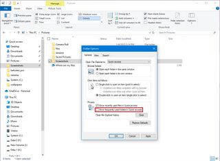 Show frequently used folders in Quick access option disabled