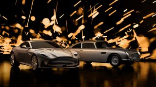 Aston Martin DB12 Goldfinger Edition alongside the original Aston Martin DB5