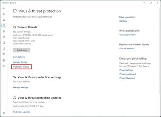 Microsoft Defender Antivirus Protection History