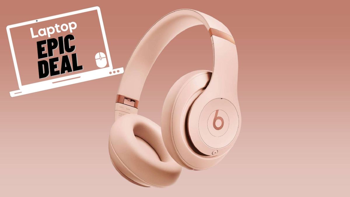 Beats Studio Pro x Kim Kardashian in Moon colorway against browish-pink gradient background