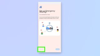 Screenshot showing the steps to enable Car Crash Detection on a Google pixel phone - Set up emergency sharing