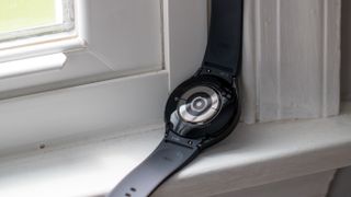 Samsung Galaxy Watch 5 health sensors on window ledge