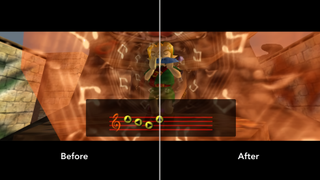 Demonstration of Zelda: Majora's Mask running in Ultrawide through current Emulation techniques vs through native PC Recompilation.