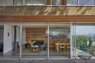 silver lake house in California showing the modern restoration of an existing, modest hillside cabin into a 21st century home