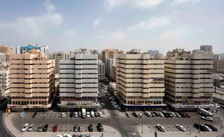 Northwest view of Bank Street buildings by Tecnica y Proyectos (TYPSA), 1977. 