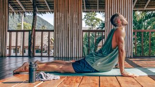 a photo of a man doing the cobra pose