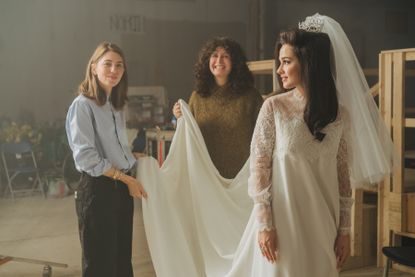 Priscilla behind-the-scenes with Sofia Coppola and costume designer Stacey Battat and Cailee Spaeny as Priscilla