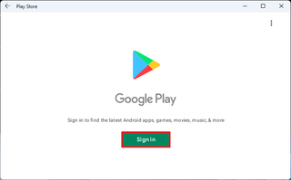 Google Play sign in on Windows 11