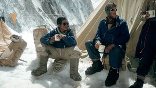 Tenzing Norgay and Edmund Hillary drink tea in the Western Cwm — a glacial valley basin at the foot of Mount Everest's Lhotse Face — after their successful ascent on May 30, 1953.