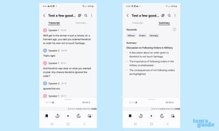 Samsung voice recorder transcript on Galaxy S24