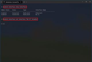 Disabling a network adapter in the command prompt on Windows 10