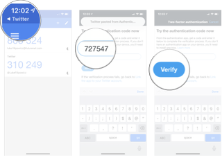Finishing authentication app set up in Twitter on iOS 15: Tap Twitter in the top left corner, enter the confirmation code, and then tap verify.