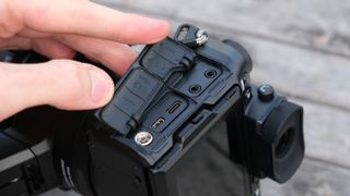 Close up of a Fujifilm GFX 100S II camera ports