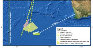 A map showing the area searched in the Indian Ocean through March 21 for the missing Malaysia Airlines Flight 370, which disappeared from radar screens on March 8 less than an hour after departing, with 239 people onboard, from Kuala Lumpur en-route for B