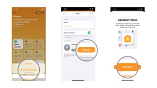 Tap Home Settings, review invite and tap accept, tap accept again to confirm